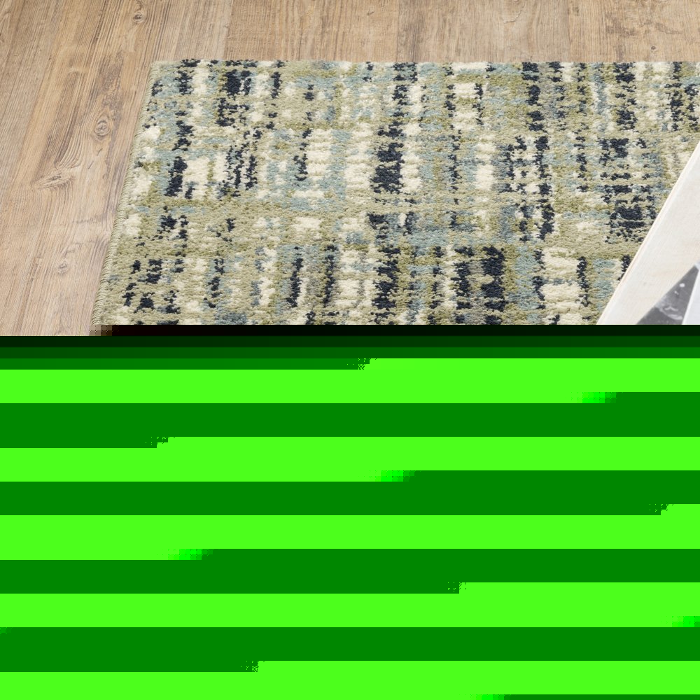 10' X 13' Green Blue Ivory Beige And Light Blue Abstract Power Loom Stain Resistant Area Rug