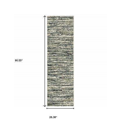 2' X 8' Blue Green Light Blue Grey And Ivory Abstract Power Loom Stain Resistant Runner Rug