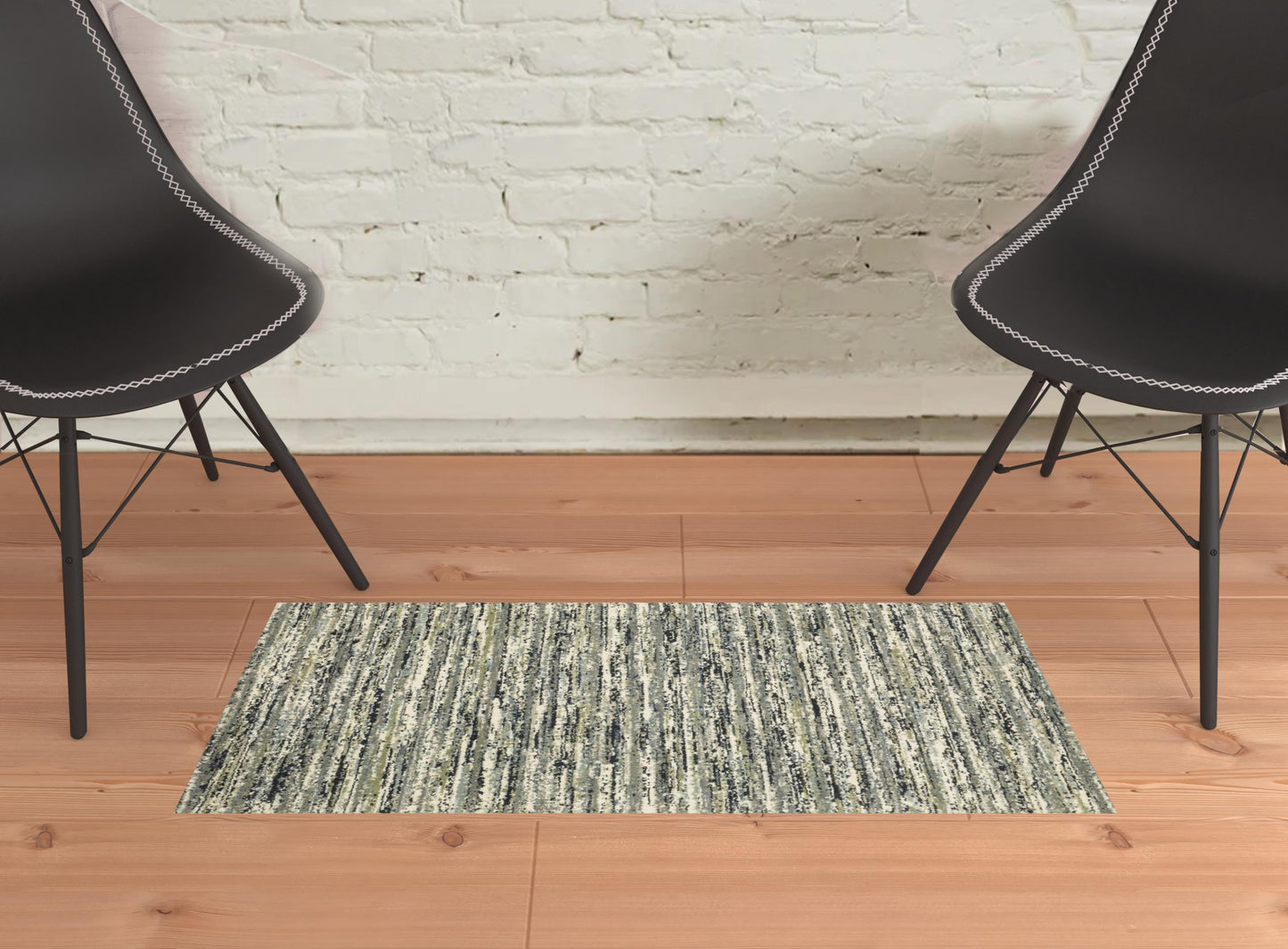 2' X 3' Blue Green Light Blue Grey And Ivory Abstract Power Loom Stain Resistant Area Rug