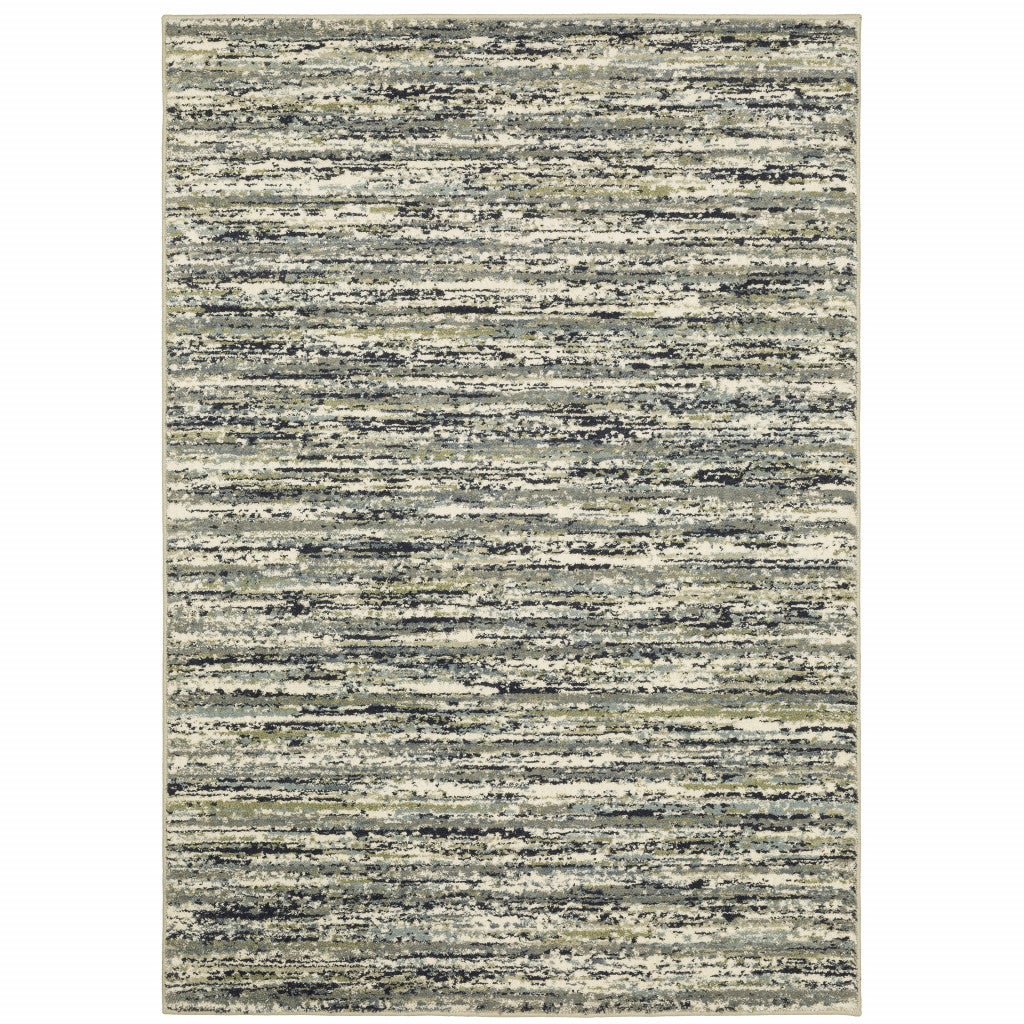 5' X 7' Blue Green Light Blue Grey And Ivory Abstract Power Loom Stain Resistant Area Rug