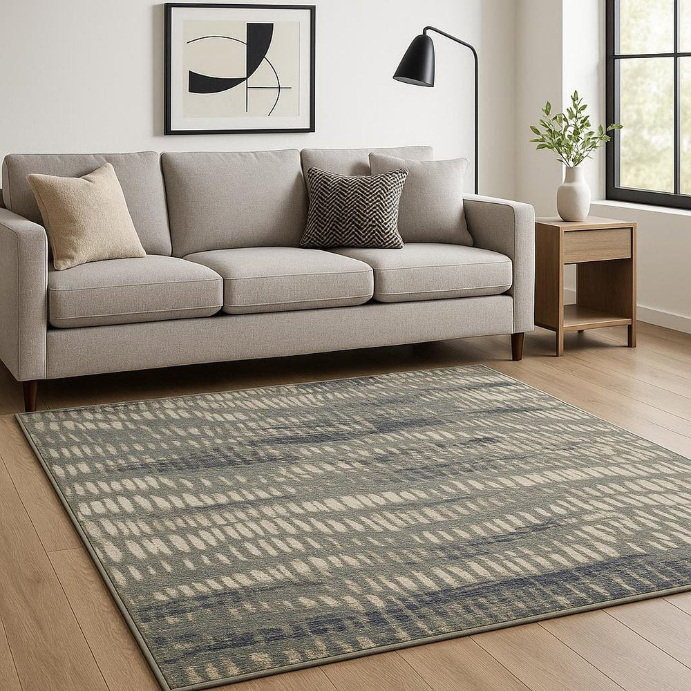 10' X 13' Grey Beige Blue And Light Blue Abstract Power Loom Stain Resistant Area Rug