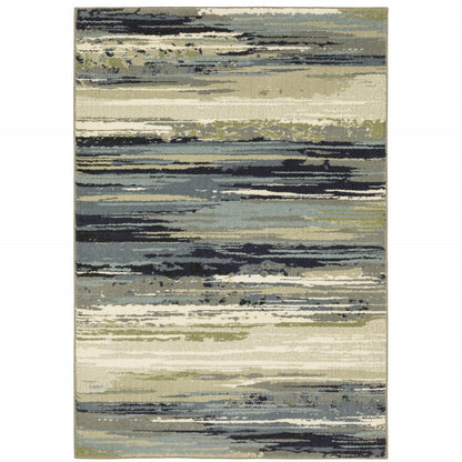 2' X 3' Blue Green Grey Light Blue And Beige Abstract Power Loom Stain Resistant Area Rug