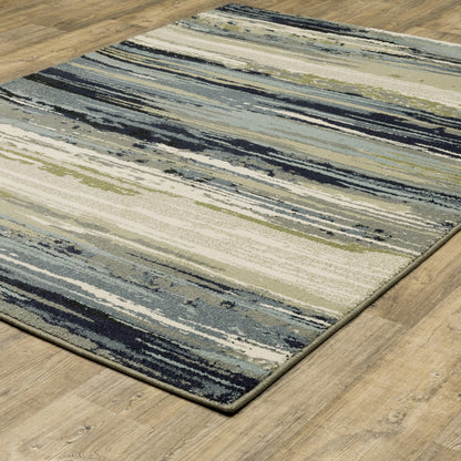 2' X 3' Blue Green Grey Light Blue And Beige Abstract Power Loom Stain Resistant Area Rug