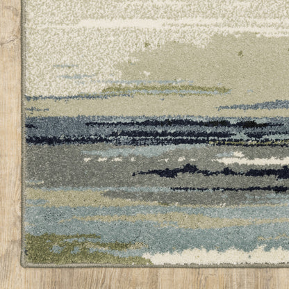 2' X 3' Blue Green Grey Light Blue And Beige Abstract Power Loom Stain Resistant Area Rug