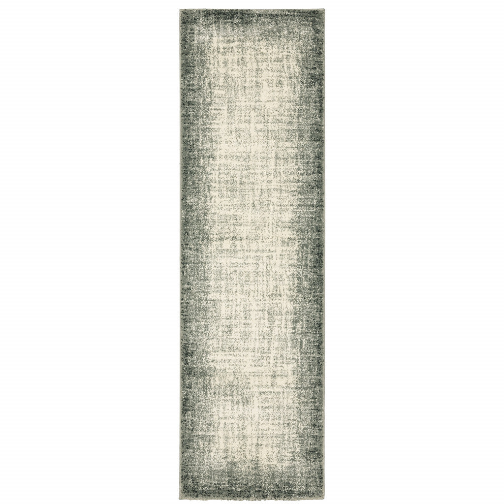 2' X 8' Grey Beige And Blue Power Loom Stain Resistant Runner Rug