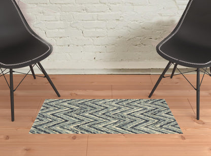 2' X 3' Blue Ivory Grey Beige And Light Blue Geometric Power Loom Stain Resistant Area Rug