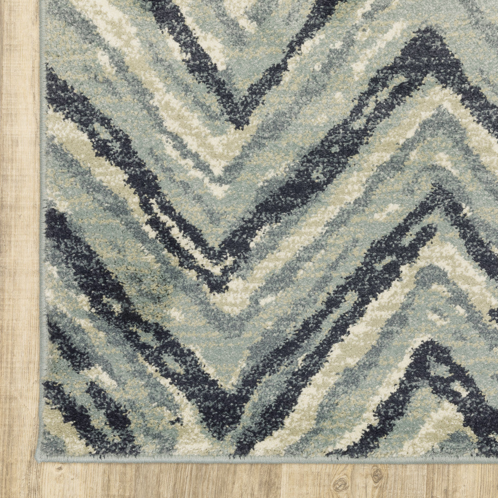 2' X 3' Blue Ivory Grey Beige And Light Blue Geometric Power Loom Stain Resistant Area Rug