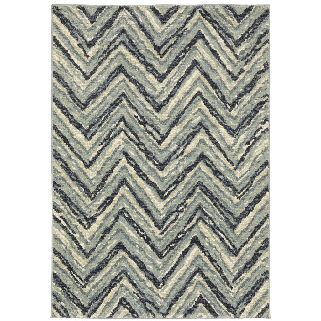 4' X 6' Blue Ivory Grey Beige And Light Blue Geometric Power Loom Stain Resistant Area Rug