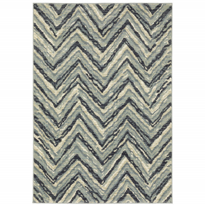 8' X 10' Blue Ivory Grey Beige And Light Blue Geometric Power Loom Stain Resistant Area Rug