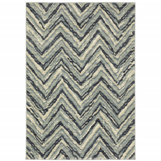 10' X 13' Blue Ivory Grey Beige And Light Blue Geometric Power Loom Stain Resistant Area Rug