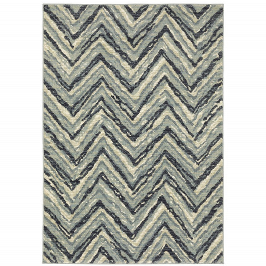 10' X 13' Blue And Ivory Geometric Area Rug