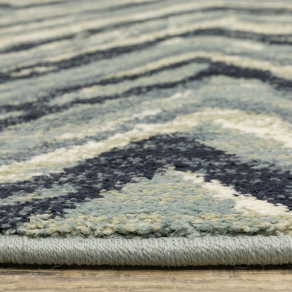 10' X 13' Blue Ivory Grey Beige And Light Blue Geometric Power Loom Stain Resistant Area Rug