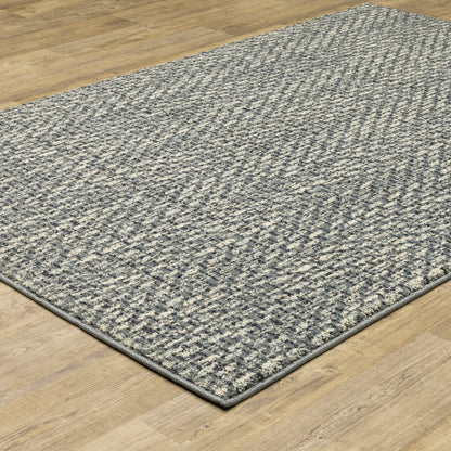 5' X 7' Blue Ivory Grey And Light Blue Geometric Power Loom Stain Resistant Area Rug