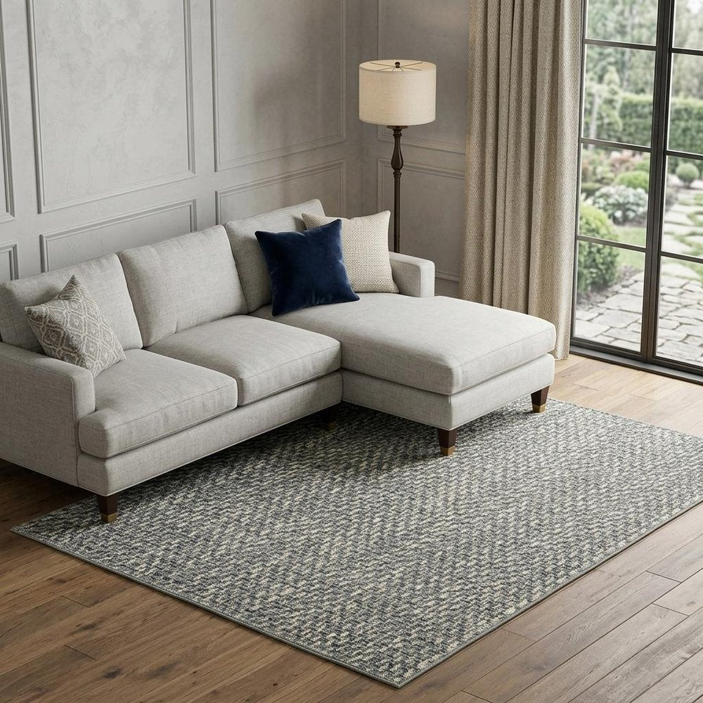 10' X 13' Blue And Ivory Geometric Distressed Area Rug