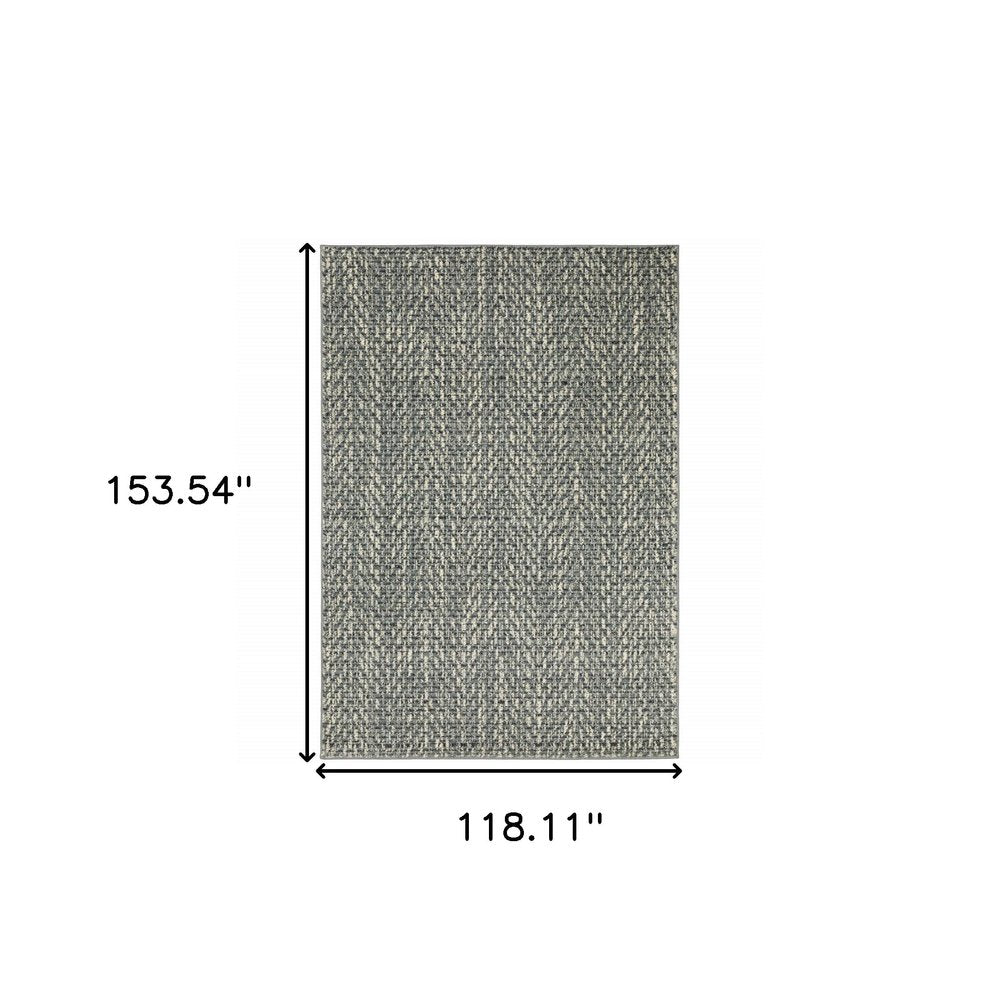 10' X 13' Blue And Ivory Geometric Distressed Area Rug