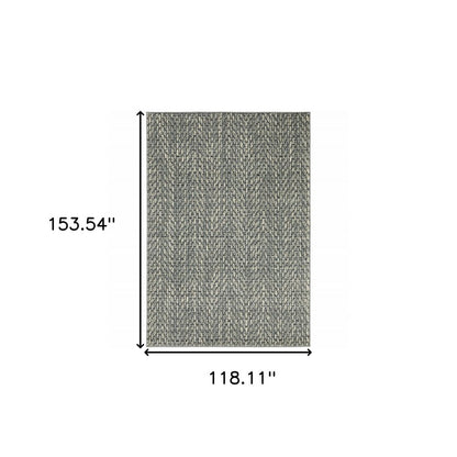 10' X 13' Blue And Ivory Geometric Distressed Area Rug