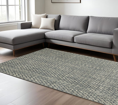 10' X 13' Blue And Ivory Geometric Distressed Area Rug