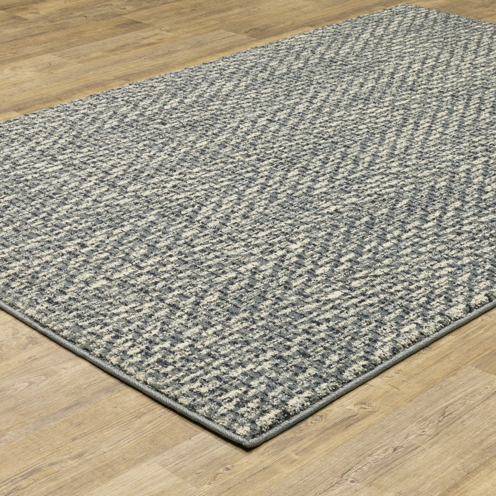 10' X 13' Blue And Ivory Geometric Distressed Area Rug
