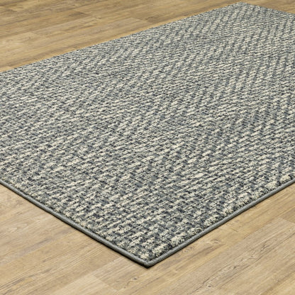 10' X 13' Blue And Ivory Geometric Distressed Area Rug