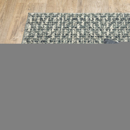 10' X 13' Blue And Ivory Geometric Distressed Area Rug