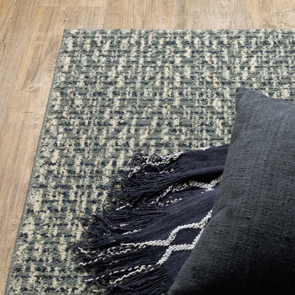 10' X 13' Blue And Ivory Geometric Distressed Area Rug