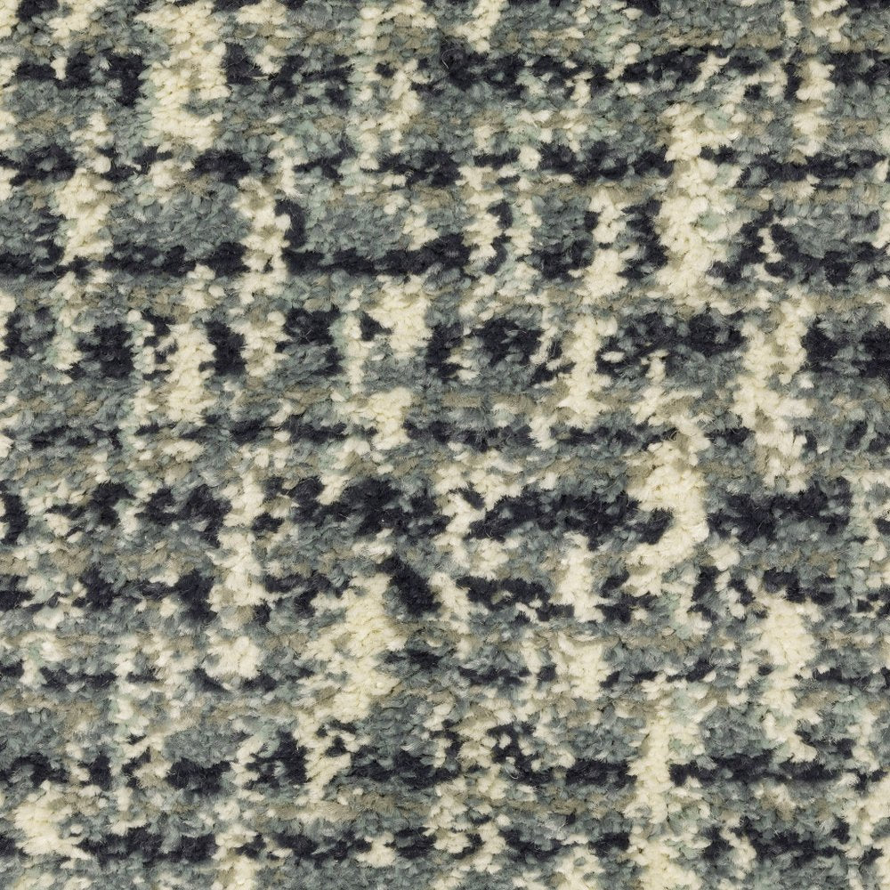 10' X 13' Blue And Ivory Geometric Distressed Area Rug