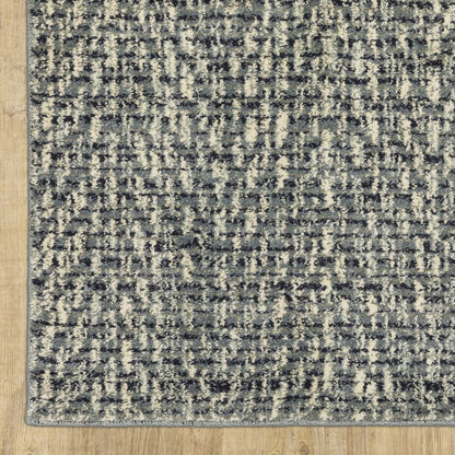 10' X 13' Blue And Ivory Geometric Distressed Area Rug
