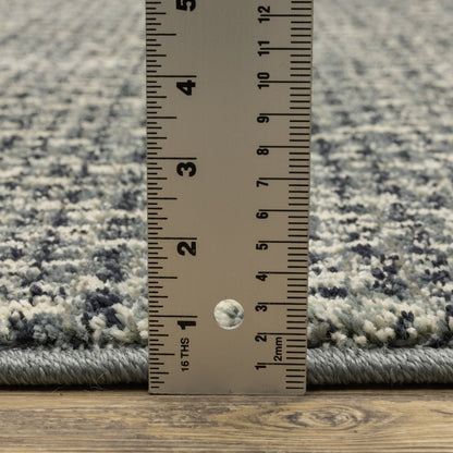10' X 13' Blue And Ivory Geometric Distressed Area Rug