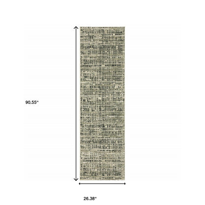 2' X 8' Beige Grey Ivory And Sage Blue Geometric Power Loom Stain Resistant Runner Rug