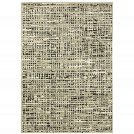 2' X 3' Beige Grey Ivory And Sage Blue Geometric Power Loom Stain Resistant Area Rug