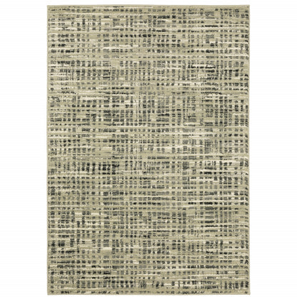 4' X 6' Beige Grey Ivory And Sage Blue Geometric Power Loom Stain Resistant Area Rug