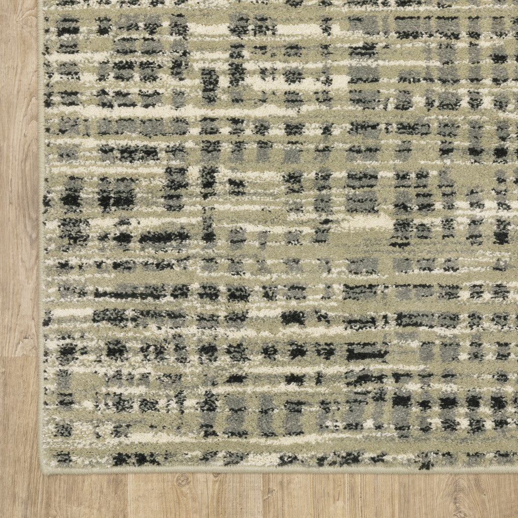 5' X 7' Beige Grey Ivory And Sage Blue Geometric Power Loom Stain Resistant Area Rug