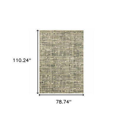 6' X 9' Beige Grey Ivory And Sage Blue Geometric Power Loom Stain Resistant Area Rug