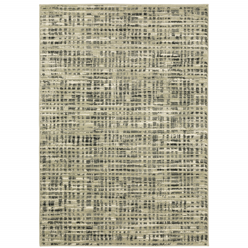 8' X 10' Beige Grey Ivory And Sage Blue Geometric Power Loom Stain Resistant Area Rug