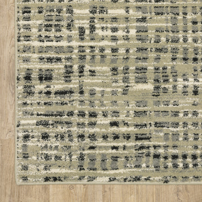 8' X 10' Beige Grey Ivory And Sage Blue Geometric Power Loom Stain Resistant Area Rug