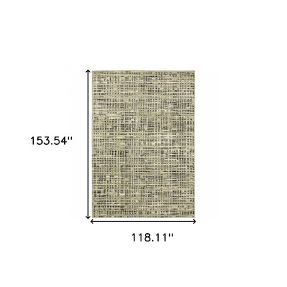 10' X 13' Beige Grey Ivory And Sage Blue Geometric Power Loom Stain Resistant Area Rug