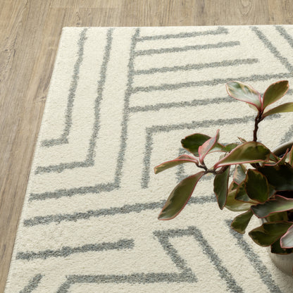 10' X 13' Gray And Ivory Geometric Power Loom Area Rug