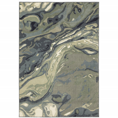 2' X 3' Blue Sage Green Grey Beige And Light Blue Abstract Power Loom Stain Resistant Area Rug