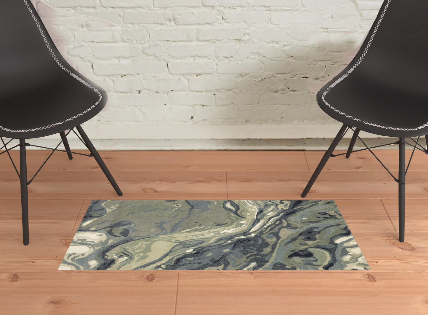 2' X 3' Blue Sage Green Grey Beige And Light Blue Abstract Power Loom Stain Resistant Area Rug