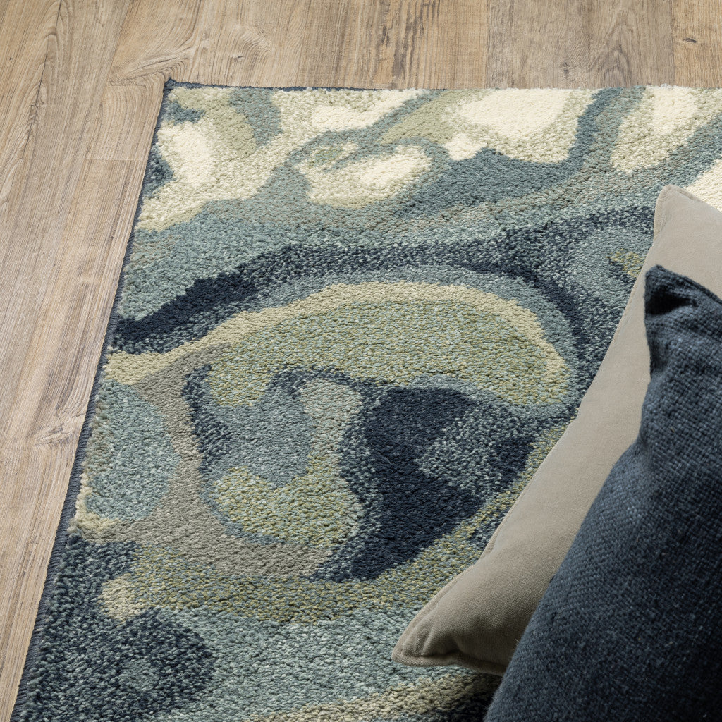 2' X 3' Blue Sage Green Grey Beige And Light Blue Abstract Power Loom Stain Resistant Area Rug