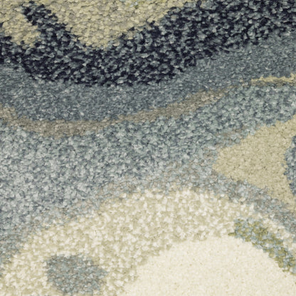 2' X 3' Blue Sage Green Grey Beige And Light Blue Abstract Power Loom Stain Resistant Area Rug