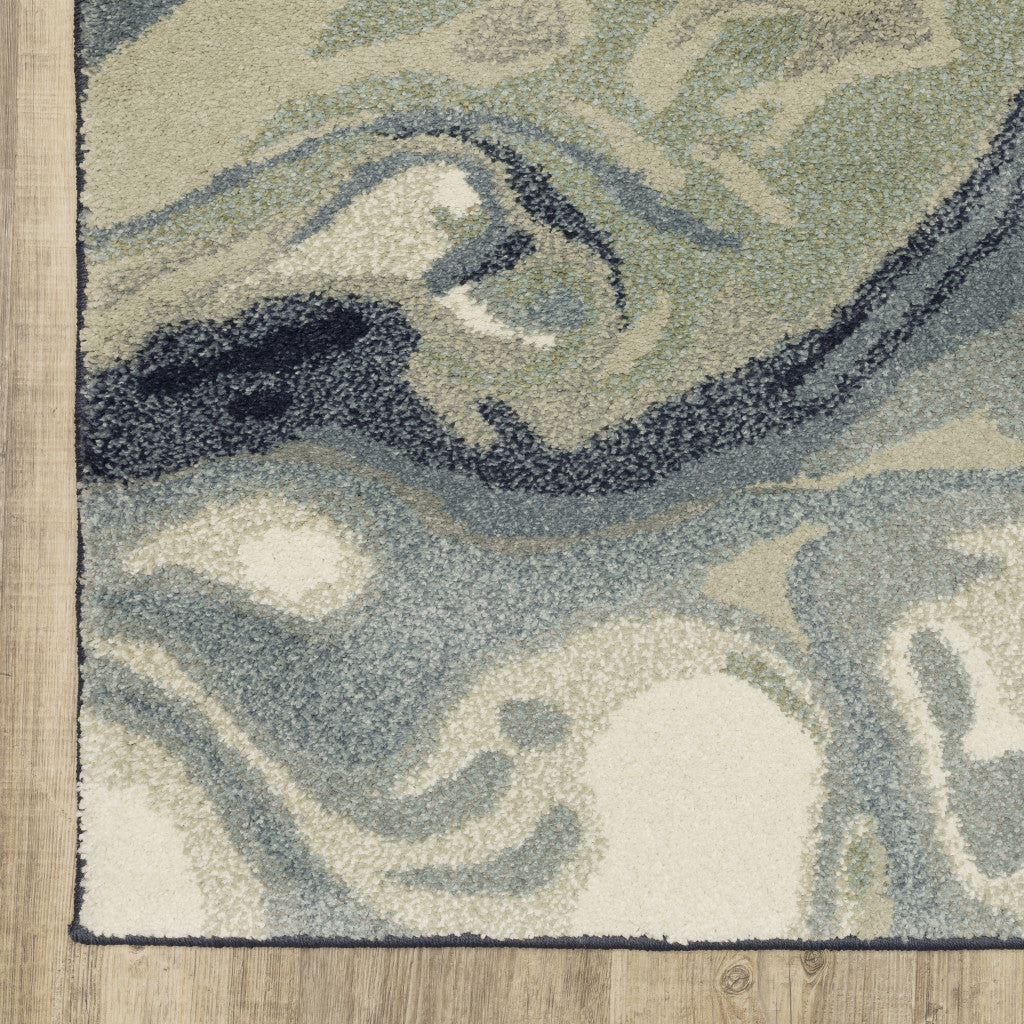 2' X 3' Blue Sage Green Grey Beige And Light Blue Abstract Power Loom Stain Resistant Area Rug