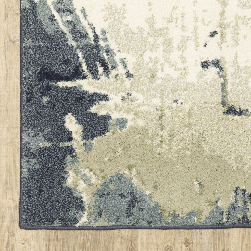 6' X 9' Blue Light Blue Grey Sage Beige And Ivory Abstract Power Loom Stain Resistant Area Rug