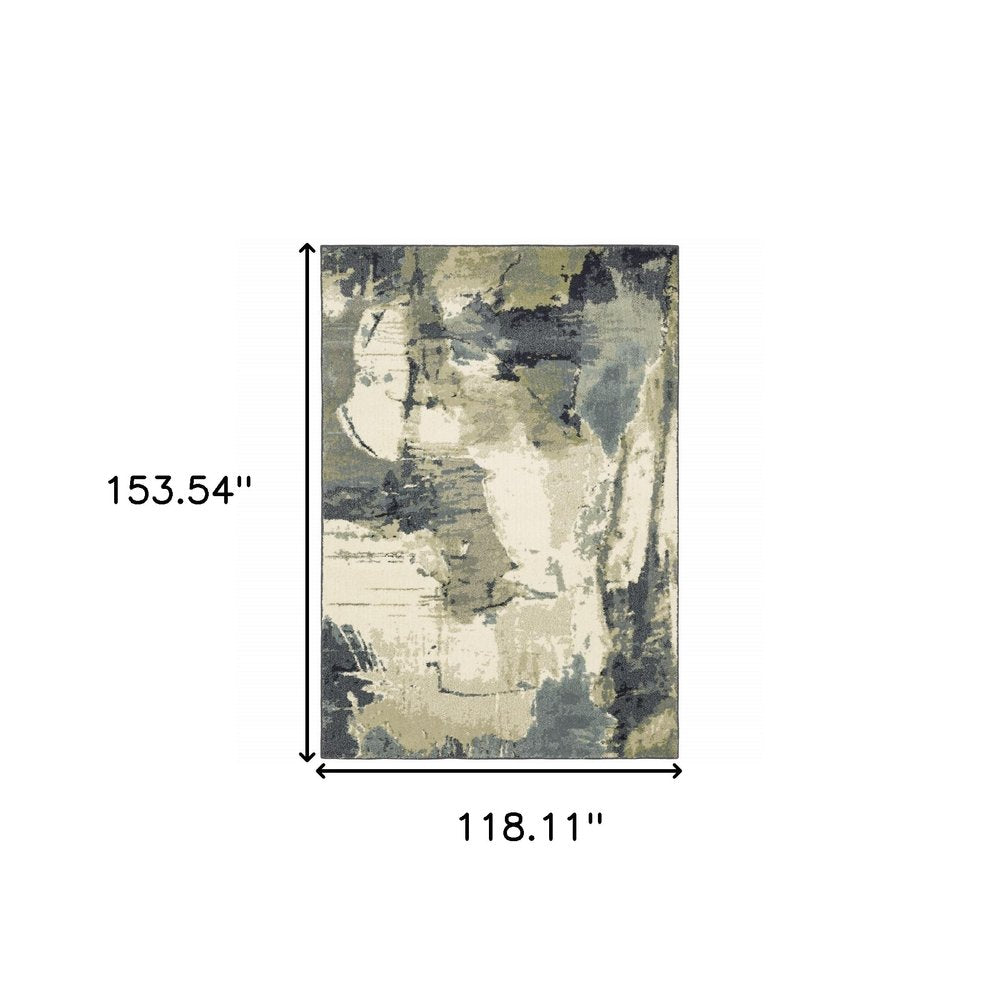 10' X 13' Blue Green And Ivory Abstract Area Rug