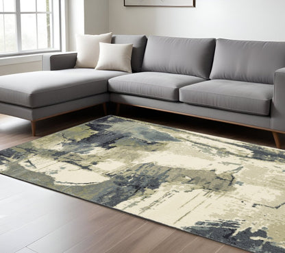 10' X 13' Blue Green And Ivory Abstract Area Rug
