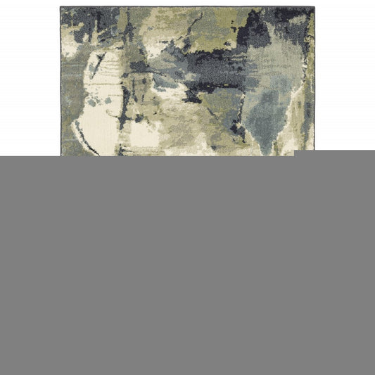 10' X 13' Blue Green And Ivory Abstract Area Rug