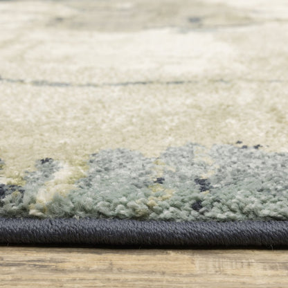 10' X 13' Blue Green And Ivory Abstract Area Rug