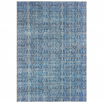 8' X 11' Blue And Brown Floral Power Loom Stain Resistant Area Rug