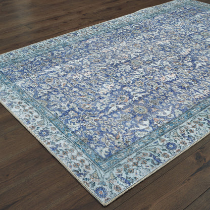 5' X 8' Blue And Grey Oriental Power Loom Stain Resistant Area Rug