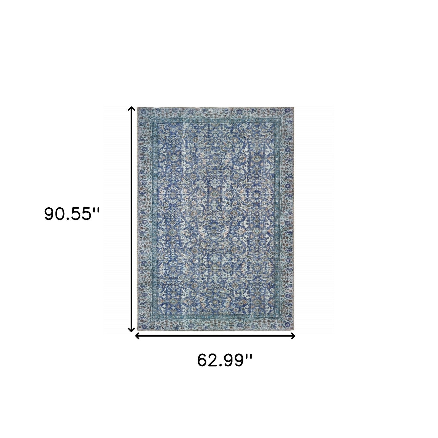 5' X 8' Blue And Grey Oriental Power Loom Stain Resistant Area Rug